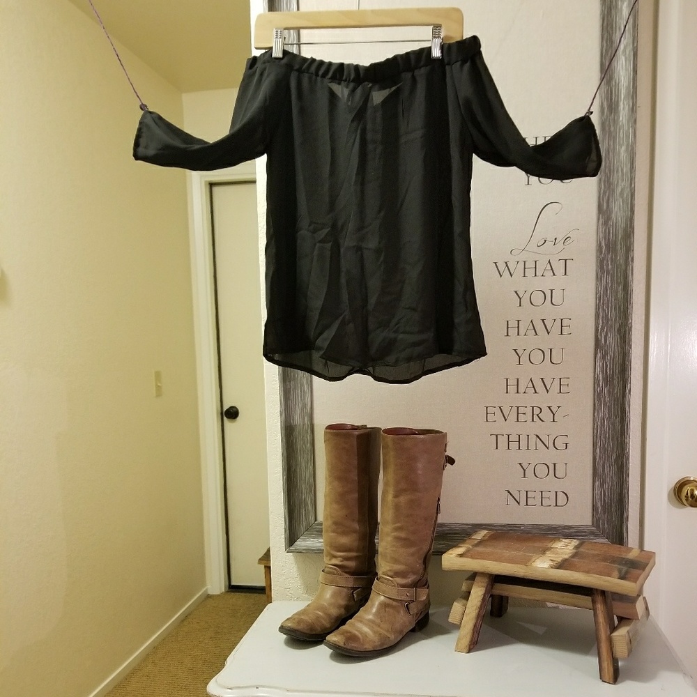 Two off the shoulder blouses, sold individually.